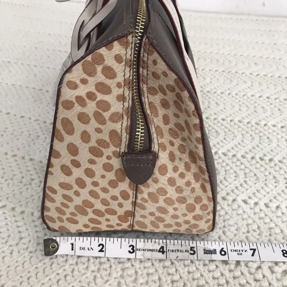 Kate Landry Leopard Print Faux Pony Hair  Barrel Bag Boho Luxury Cowgirl